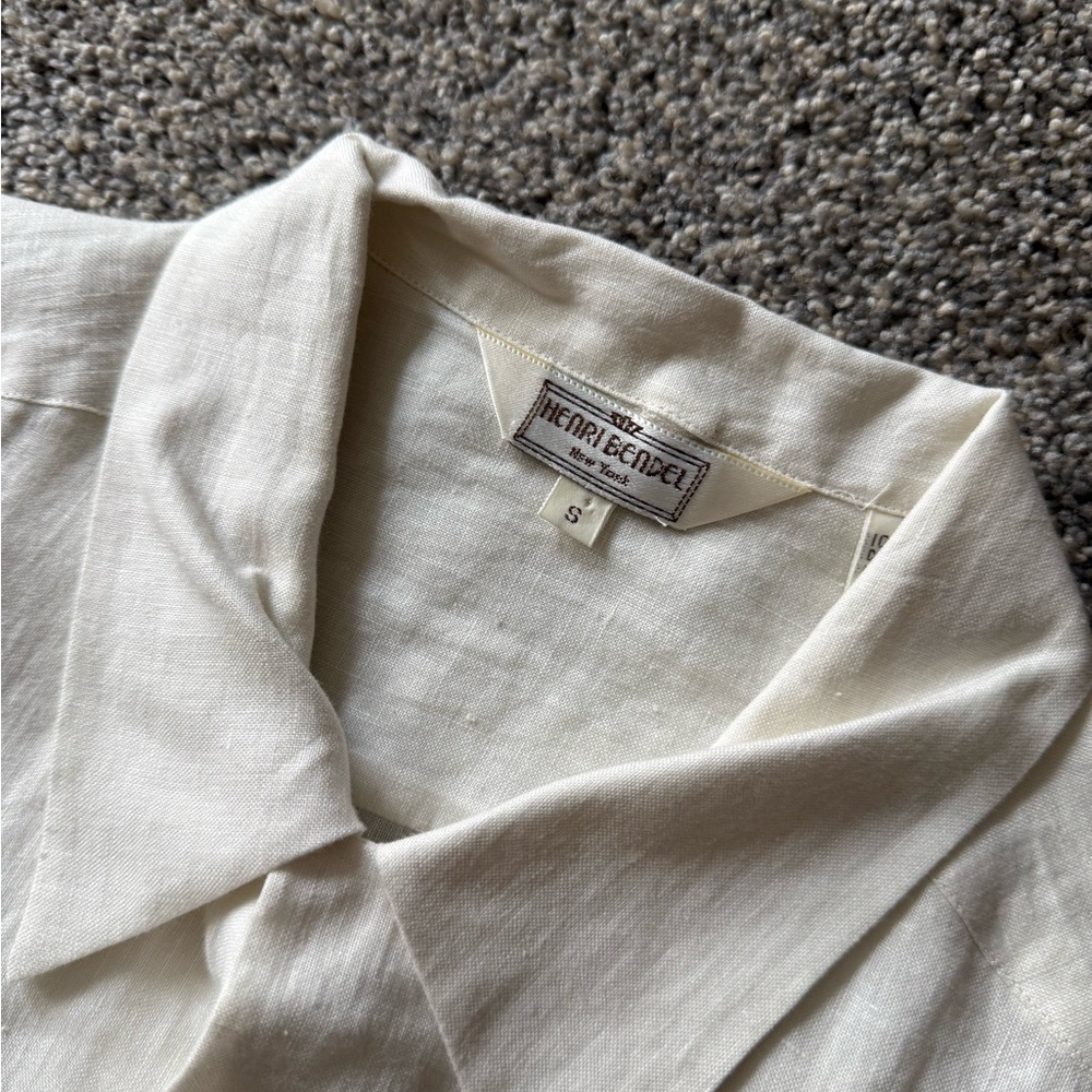 Vintage Henri Bendel linen women’s button down shirt cream coastal grandmother - Picture 4 of 8